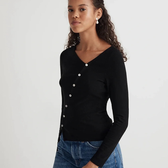 Madewell Asymmetrical Button-Front Black Cardigan Sweater Size XS - Picture 4 of 6